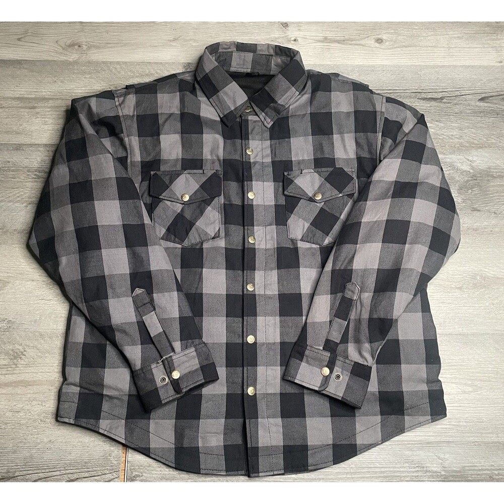 Milwaukee Leather Motorcycle Flannel Shirt Jacket XL Plaid Elbow Armor Zip Snap